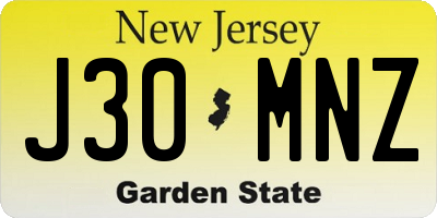 NJ license plate J30MNZ