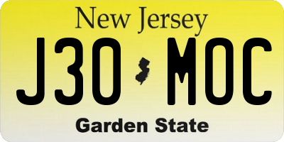 NJ license plate J30MOC