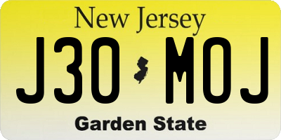 NJ license plate J30MOJ