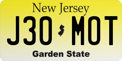 NJ license plate J30MOT