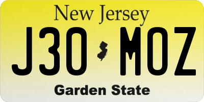 NJ license plate J30MOZ