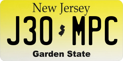 NJ license plate J30MPC