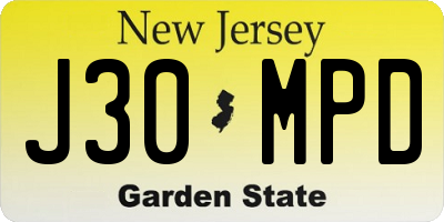 NJ license plate J30MPD