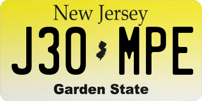 NJ license plate J30MPE