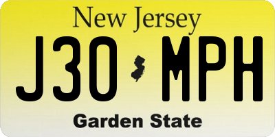 NJ license plate J30MPH