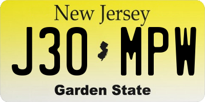 NJ license plate J30MPW