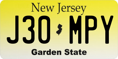 NJ license plate J30MPY