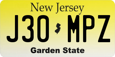 NJ license plate J30MPZ