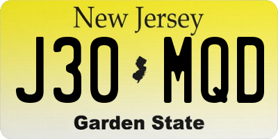 NJ license plate J30MQD