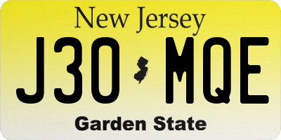 NJ license plate J30MQE