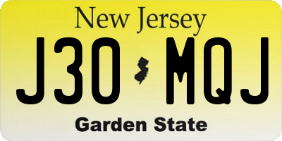 NJ license plate J30MQJ