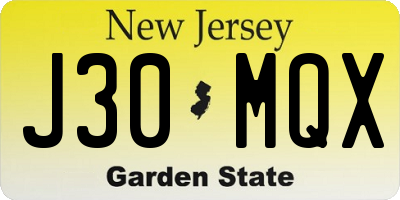 NJ license plate J30MQX