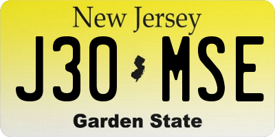 NJ license plate J30MSE