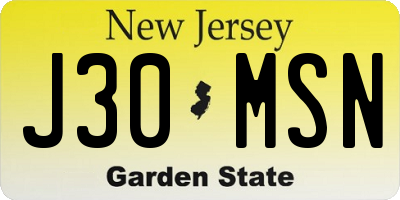 NJ license plate J30MSN