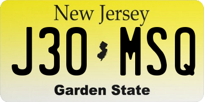NJ license plate J30MSQ