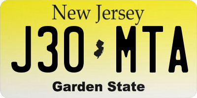 NJ license plate J30MTA