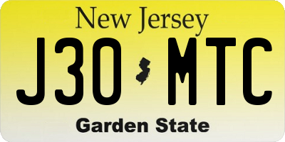 NJ license plate J30MTC