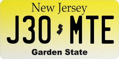 NJ license plate J30MTE