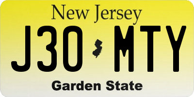 NJ license plate J30MTY