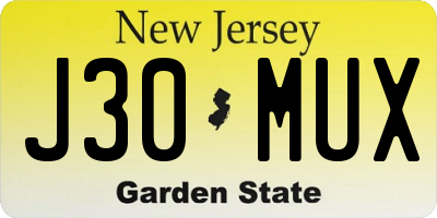 NJ license plate J30MUX