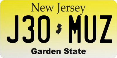 NJ license plate J30MUZ