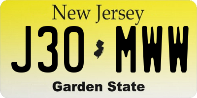NJ license plate J30MWW
