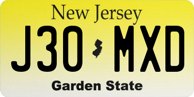 NJ license plate J30MXD