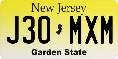 NJ license plate J30MXM