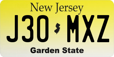 NJ license plate J30MXZ