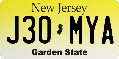 NJ license plate J30MYA