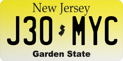 NJ license plate J30MYC