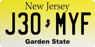 NJ license plate J30MYF