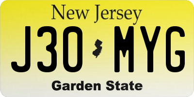 NJ license plate J30MYG