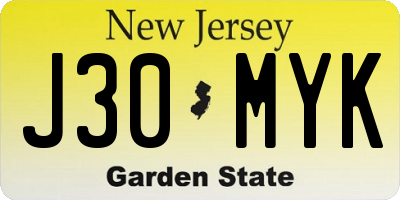NJ license plate J30MYK
