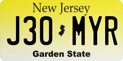 NJ license plate J30MYR