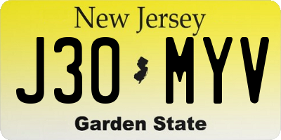 NJ license plate J30MYV