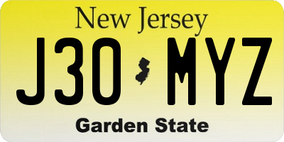 NJ license plate J30MYZ
