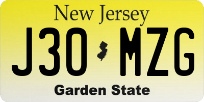NJ license plate J30MZG