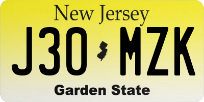 NJ license plate J30MZK