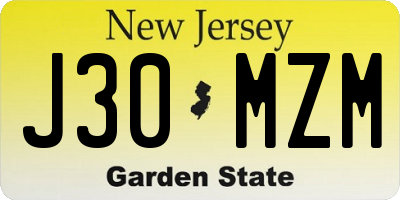 NJ license plate J30MZM