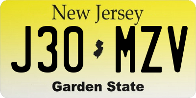 NJ license plate J30MZV