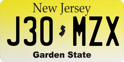 NJ license plate J30MZX