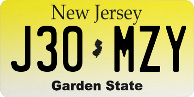 NJ license plate J30MZY