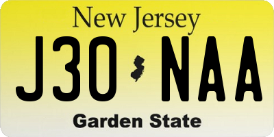 NJ license plate J30NAA