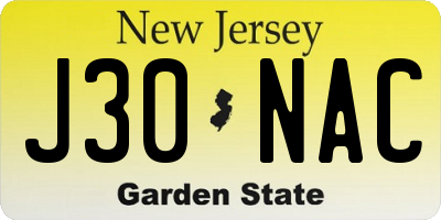 NJ license plate J30NAC