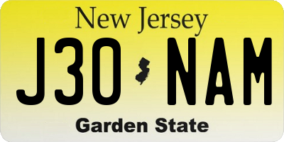 NJ license plate J30NAM