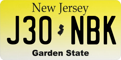 NJ license plate J30NBK