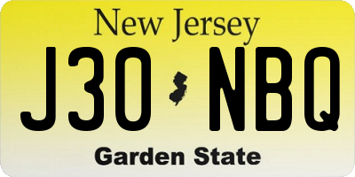 NJ license plate J30NBQ