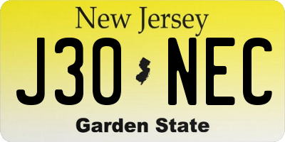 NJ license plate J30NEC