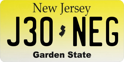 NJ license plate J30NEG